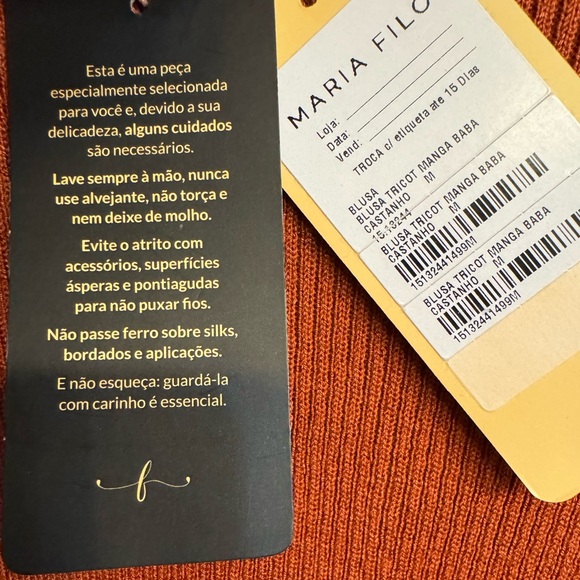 Maria Filó Burnt Orange Thin Knit Sweater with Ruffle Cuffs | NWT | Size M - Picture 6 of 6